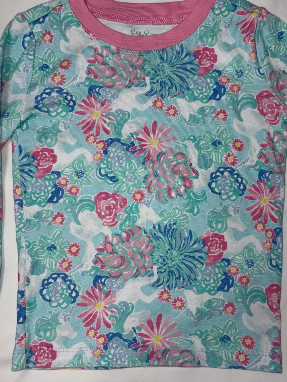 Lily Pulitzer for Pottery Barn Kids pink and turquoise pajamas sz 4 EUC